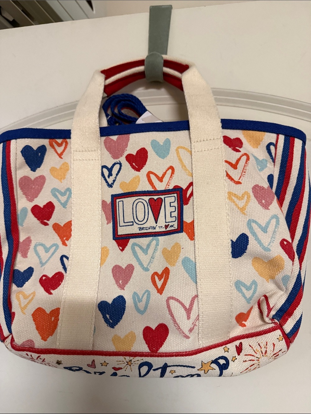 LOVE Canvas Tote Bag with Multicolor Heart Print